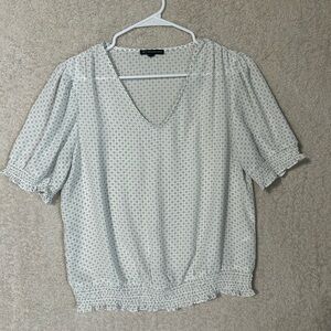 Adrianna Papell Blouse S Woman White Black Smocked Wasit Short Sleeve Casual